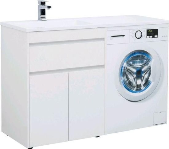 Тумба с раковиной Aquanet Токио 130 L белая напольная, 1 ящик, 2 дверцы