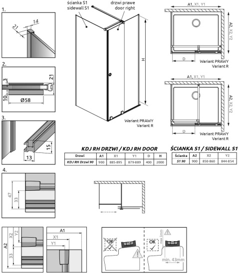 Душевой уголок Radaway Furo Black KDJ RH 90x90 R