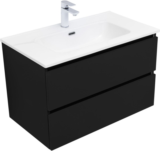 Тумба с раковиной Aquanet Вега 2.0 90 2 ящика, черная, раковина Flat