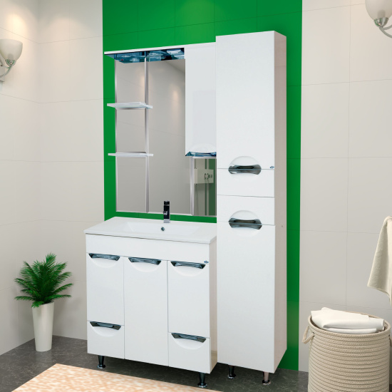 Тумба с раковиной Misty Кристи 75 белая эмаль