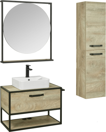 Тумба с раковиной Aquaton Лофт Фабрик 80 дуб эндгрейн со столешницей