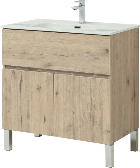 Тумба с раковиной Aquanet Алвита new 80 напольная, дуб веллингтон белый, с дверками и ящиком