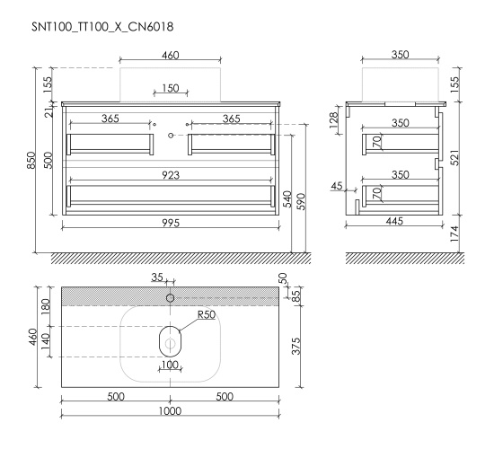 Тумба с раковиной Sancos Snob T 100 Doha Soft SNT100SM, подвесная