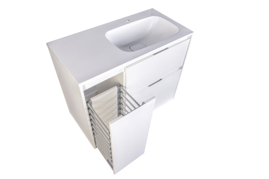 Тумба с раковиной Style Line Барселона 90 R 2 ящика с выкатной корзиной, Люкс белая, Plus