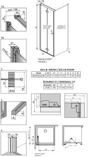 Душевой уголок Radaway Nes Black KDJ B 80x80 L