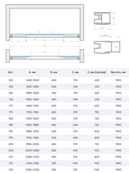 Душевая дверь в нишу Vegas Glass  Z2P Protec h1900 210 06 02, профиль GunMetal, стекло шиншилла