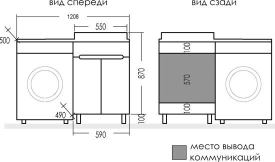 Тумба с раковиной СанТа Лондон 60 R под стиральную машину, 2 дверцы
