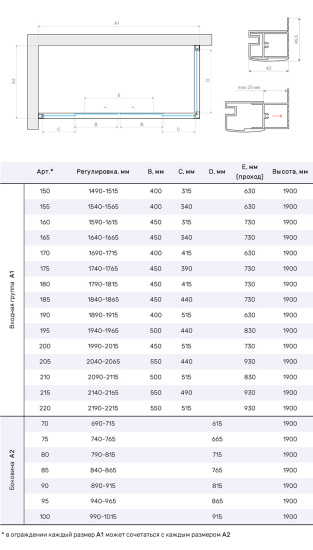 Душевой уголок Vegas Glass Z2P+ZPV TUR NOVO h1900 190*75 08 07, профиль глянцевый хром, стекло графит