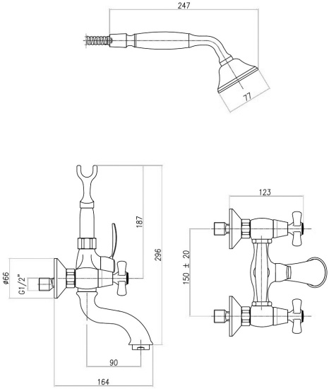 Смеситель для ванны Webert Armony AM720201017 хром с золотом