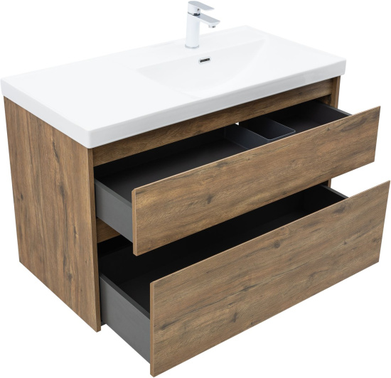 Тумба с раковиной Aquanet Nova Lite 2.0 100 R 2 ящика, дуб рустикальный