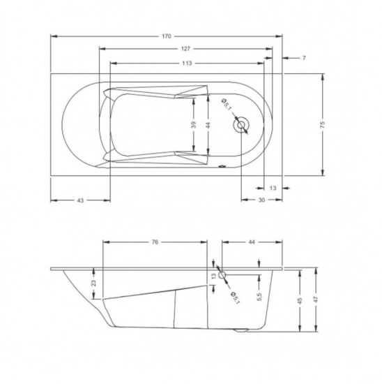 Акриловая ванна Riho Lazy R 170x75 см