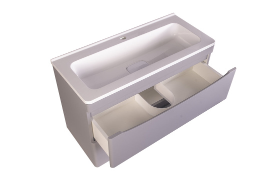 Тумба с раковиной Style Line Бергамо мини 80 2 ящика Люкс антискрейтч серая, Plus подвесная