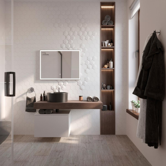 Зеркало Stworki Ольборг 80 с подсветкой, сенсор на зеркале, серое