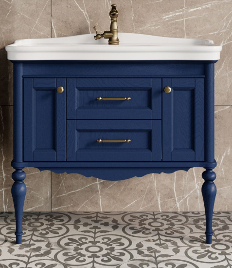 Мебель для ванной ValenHouse Эстетика 100 синяя подвесная, ручки бронза