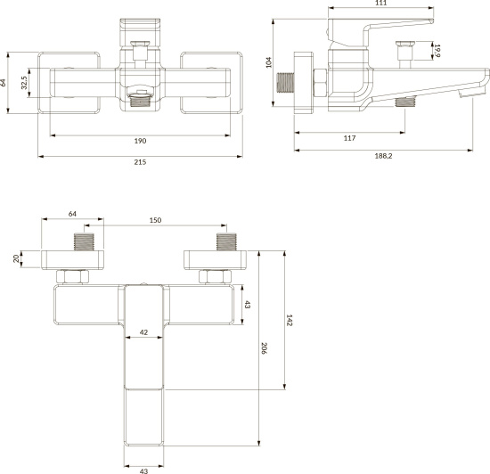 Смеситель для ванны Omnires Parma PM7430BL черный