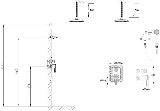 Душевой комплект Bronze de Luxe Windsor 10138/1R с внутренней частью