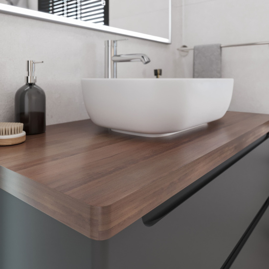 Тумба с раковиной Stworki Берген 100 серая с темной столешницей, Moduo 50 Square