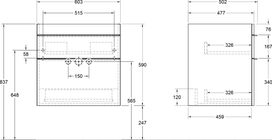 Тумба с раковиной Villeroy & Boch Venticello A92401 60 glossy white, с ручками хром