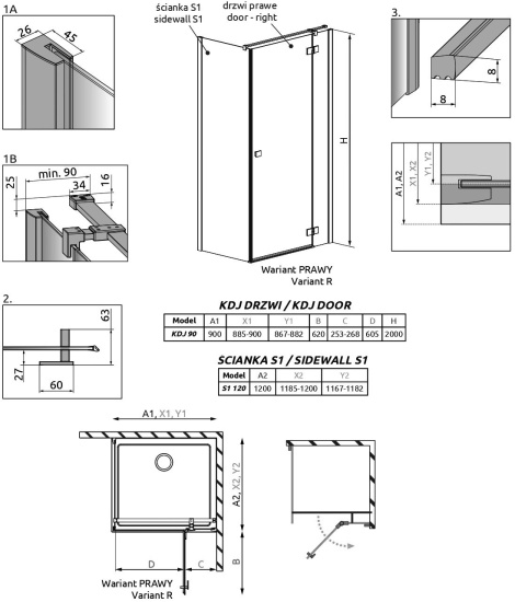 Душевой уголок Radaway Essenza New Black KDJ 90х120 R