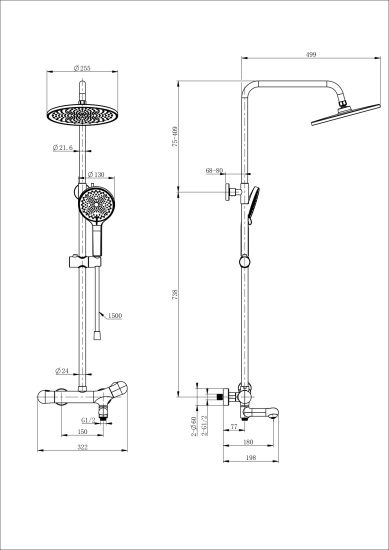 Душевая стойка Wonzon & Woghand T-1000 WW-B3057-A-CR с термостатом