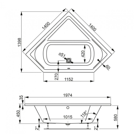 Акриловая ванна Vagnerplast Cavallo corner 140x140
