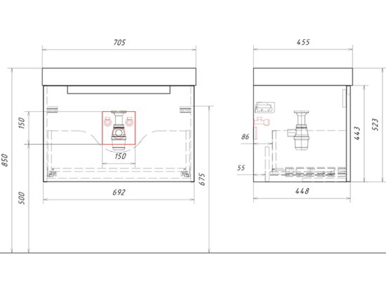 Тумба с раковиной Aqwella Vancouver 70 подвесная, белая