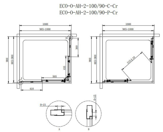 Душевой уголок Cezares Eco-O-AH-2-100/90-C-Cr