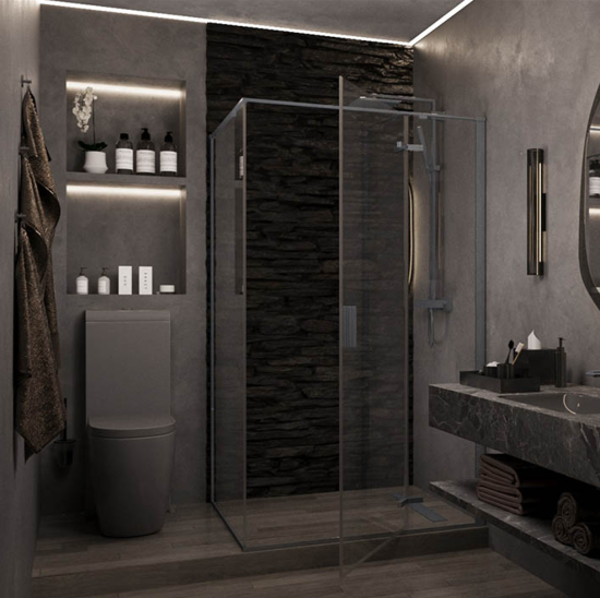 Душевой уголок Veconi Rovigo 073GR 90x90, профиль графит, стекло прозрачное
