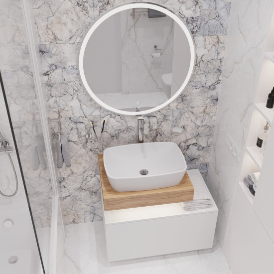 Мебель для ванной Stworki Ольборг 60 столешница дуб французский, без отверстий, с тумбой 80, с раковиной Vitra Shift