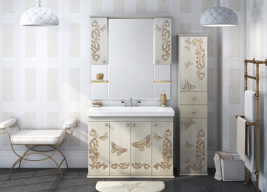 Тумба с раковиной Misty Бабочка 105 бежевая, патина