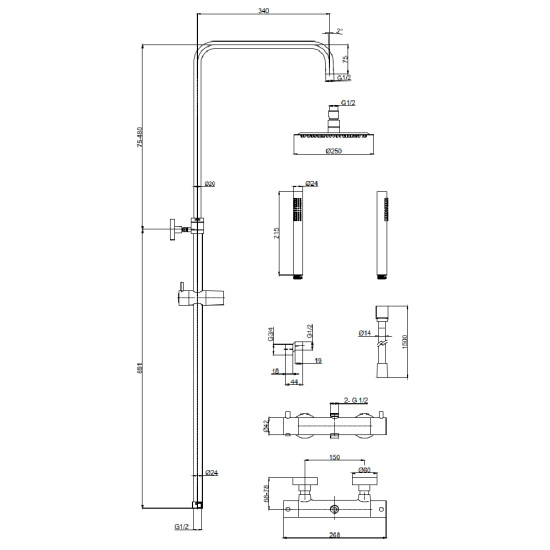 Душевая стойка AQUAme Siena AQM8006BG с термостатом