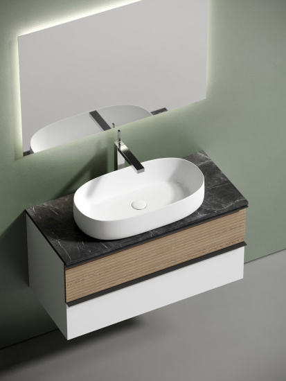 Тумба с раковиной Sancos Delta 100 дуб светлый/белый, DL100W