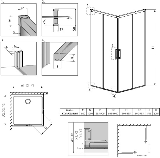 Душевой уголок Radaway Idea Black KDD 90x100