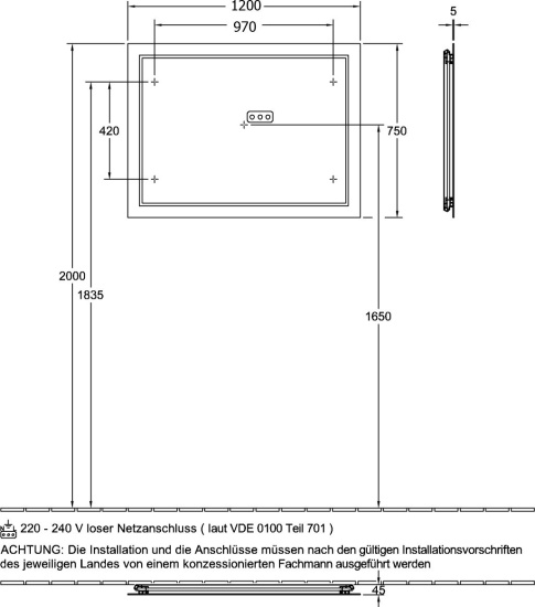 Зеркало Villeroy & Boch Finion 120 с подсветкой, с настенным освещением