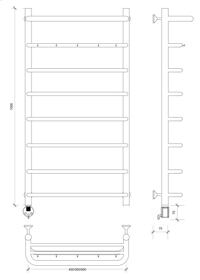 Полотенцесушитель электрический Secado Мерида 1 КСП 100/50 L, хром