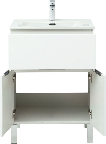Тумба с раковиной Aquanet Алвита new 60 напольная, белая матовая, с дверками и ящиком