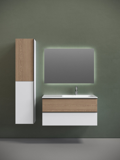 Тумба с раковиной Sancos Delta 100 дуб светлый/белый правая, DL100RW