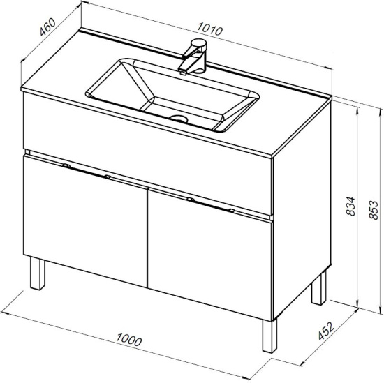 Тумба с раковиной Aquanet Алвита new 100 напольная, дуб веллингтон белый, с дверками и ящиком