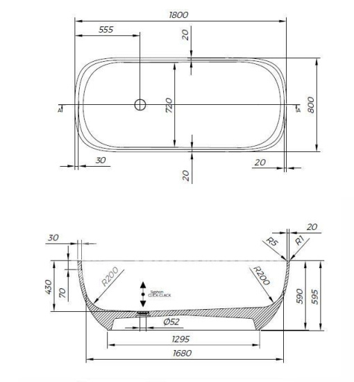 Ванна из искусственного камня Kolpa San Gloria FS 180x80 Black & White