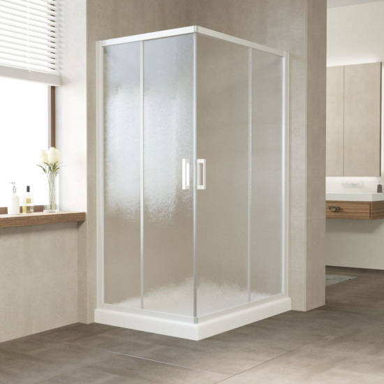 Душевой уголок Vegas Glass ZA-F 110*80 01 02 профиль белый, стекло шиншилла