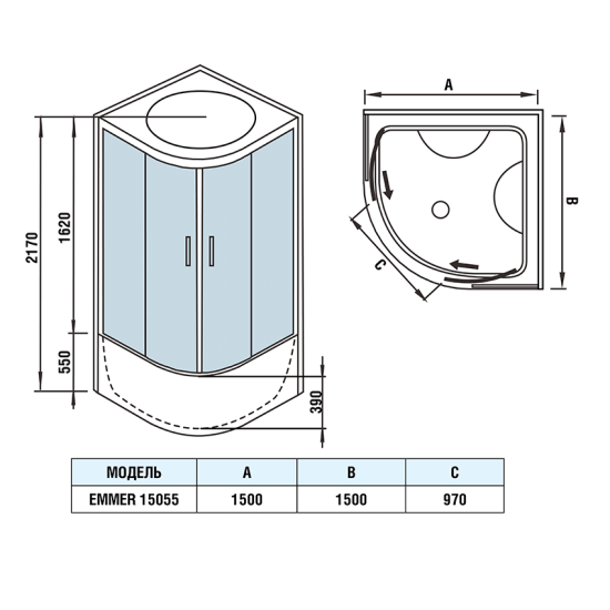 Душевой бокс WeltWasser WW500 Emmer 15055-2 150х150х217