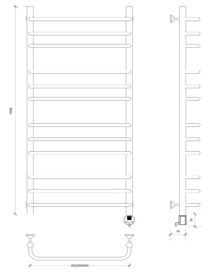 Полотенцесушитель электрический Secado Мерида 3 100/60 R, хром