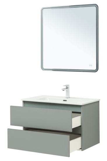 Тумба с раковиной Aquanet Вега 2.0 80 2 ящика, мисти грин, раковина Flat