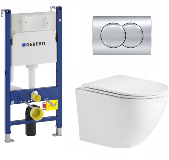 Инсталляция Geberit Duofix Delta 458.149.21.1 с кнопкой + унитаз подвесной BelBagno Uno BB3105CHR/SC