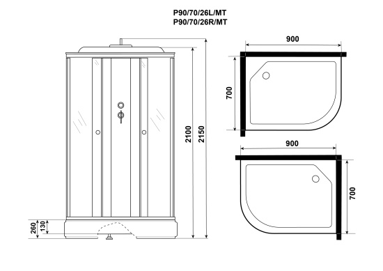 Душевая кабина Niagara Promo P90/70/26L/MT