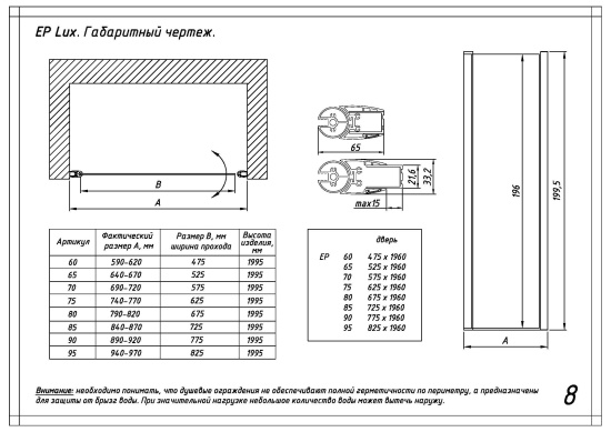 Душевая дверь в нишу Vegas Glass EP LUX 75 08 01 L профиль глянцевый хром, стекло прозрачное