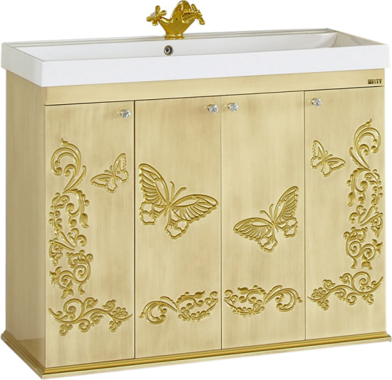 Тумба с раковиной Misty Бабочка 105 бежевая, патина