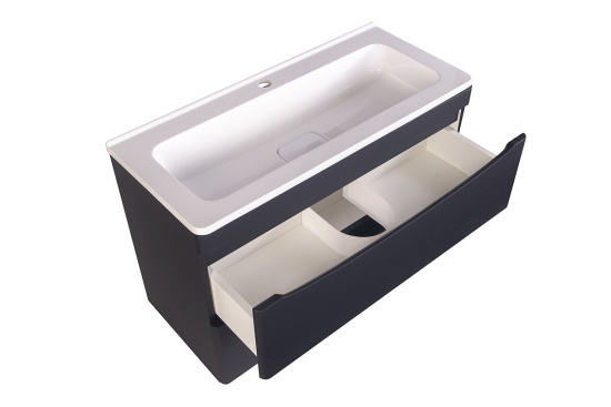Тумба с раковиной Style Line Бергамо мини 80 2 ящика Люкс антискрейтч черная, Plus подвесная