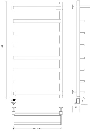 Полотенцесушитель электрический Secado Корсано 1 СП 100/50 L, черный матовый