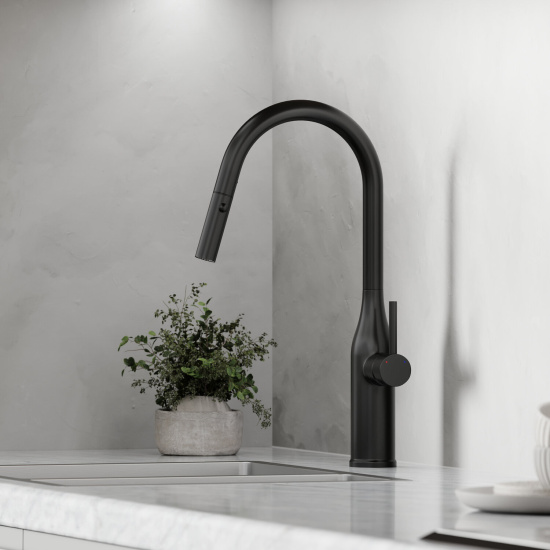 Смеситель для кухни Sancos Grand SC4002MB с выдвижной лейкой, матовый черный